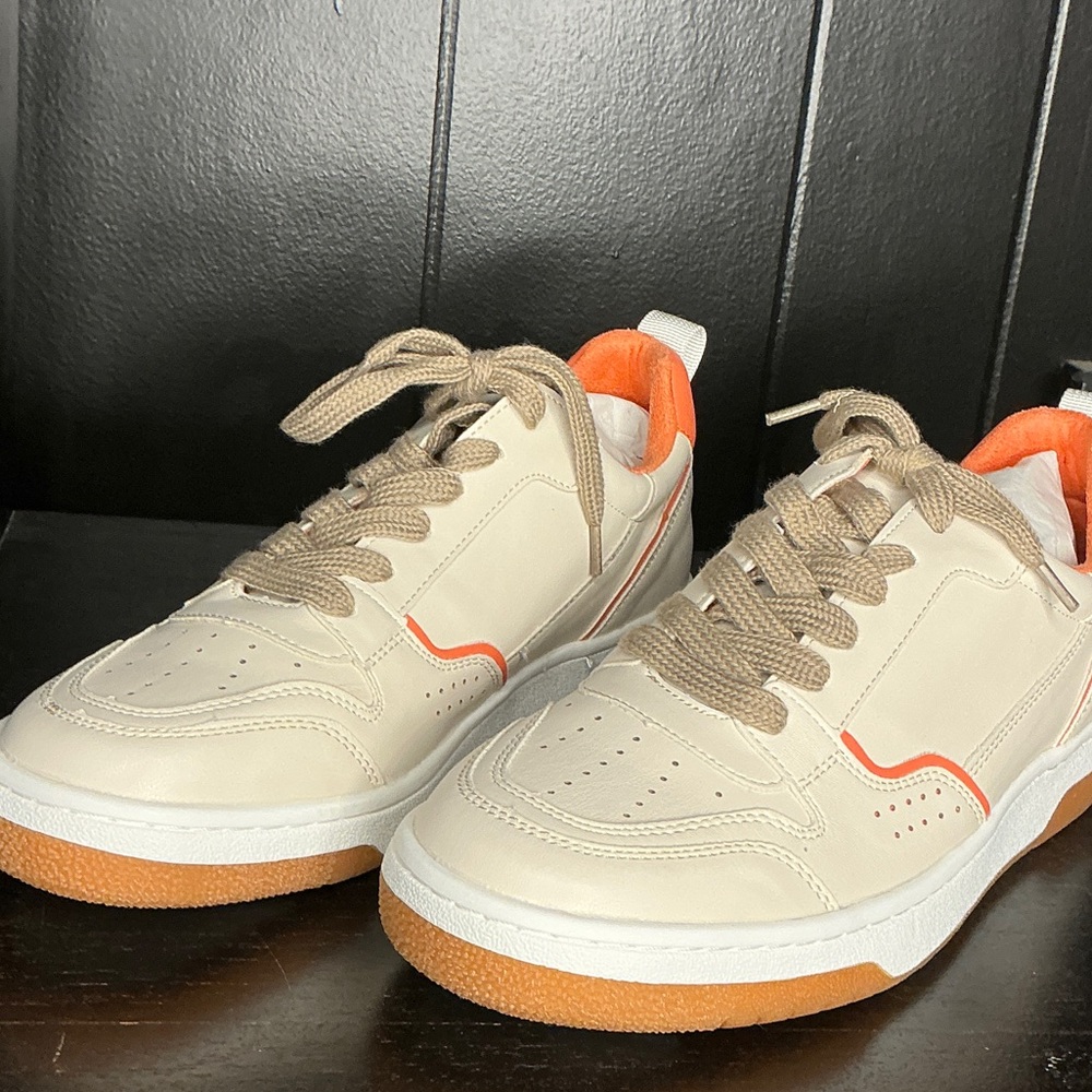 ShuShop Cream and Orange Men's Sneakers